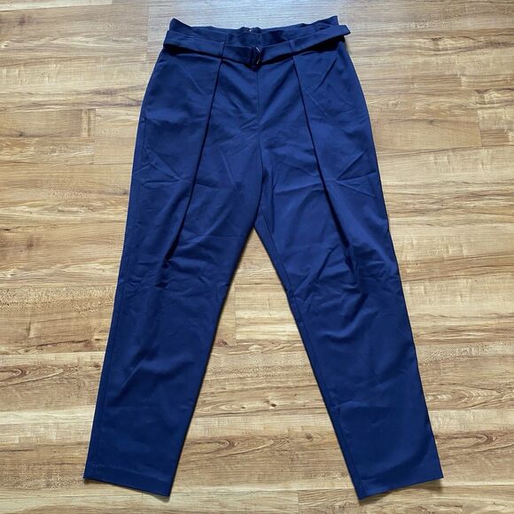 BCBGMAXAZRIA NWT L Navy Blue High Waist Pleated Tapered Paperboy Career Pants - Picture 9 of 16